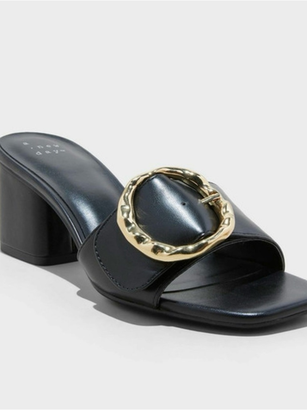 Black Mule Sandal with Decorative Gold Ring